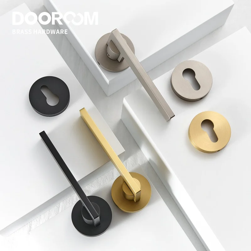 Dooroom Brass Door Lock Set Modern Simple European Interior Bedroom Bathroom Double Wood Door Lever Set Dummy Handle Knob