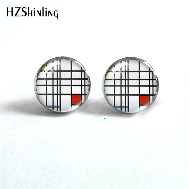 2019 New Interesting Abstract Artists Color Lines Round Earring Geometric Patterns Earrings Glass Cabochon Jewelry HZ4