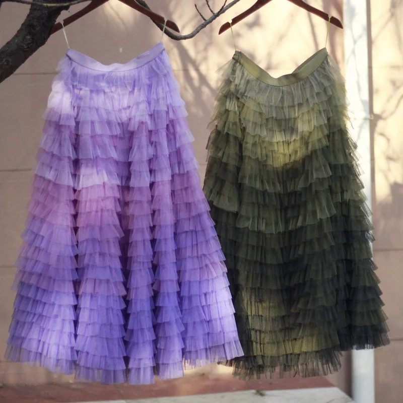 Mingli Tengda Purple Gradual Change Cake Skirt Gauze Puff Skirt Heavy Industry Gauze Skirt Zipper Waist Wedding Petticoat Tulle