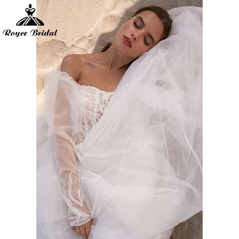 Robe de mariée 2022 Neueste EINE Linie Strand Weg Von der Schulter Spitze Appliques Perlen Liebsten Hochzeit Kleid trajes de novias largos