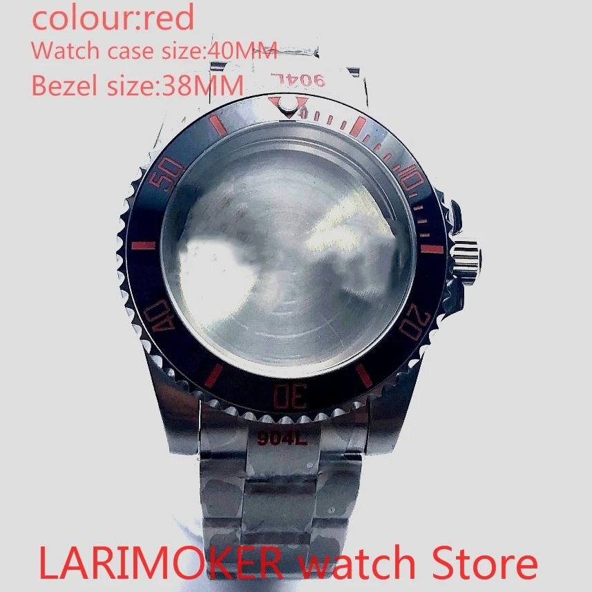 Suitable for NH35 NH36 Miyota 8215 40mm sapphire glass 904L stainless steel case sealed bottom cover,red with bezel