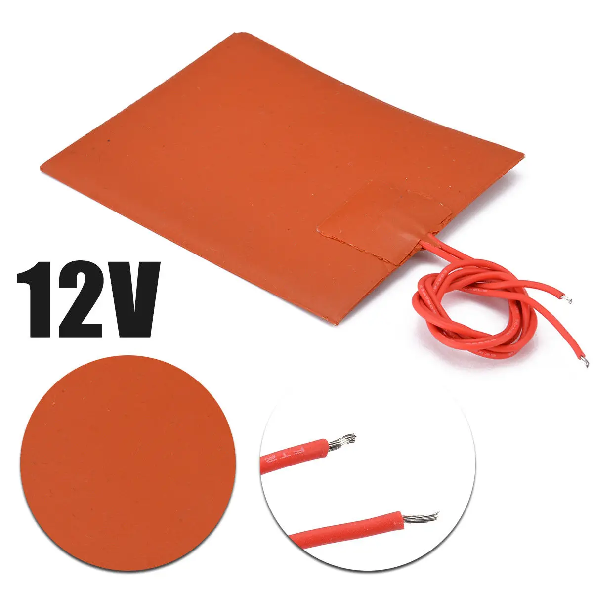 Almohadilla calefactora de goma de silicona para cama, impermeable, Flexible, DC 12V/15V, 12/15/18/20W, 50-120mm, para calentador eléctrico de