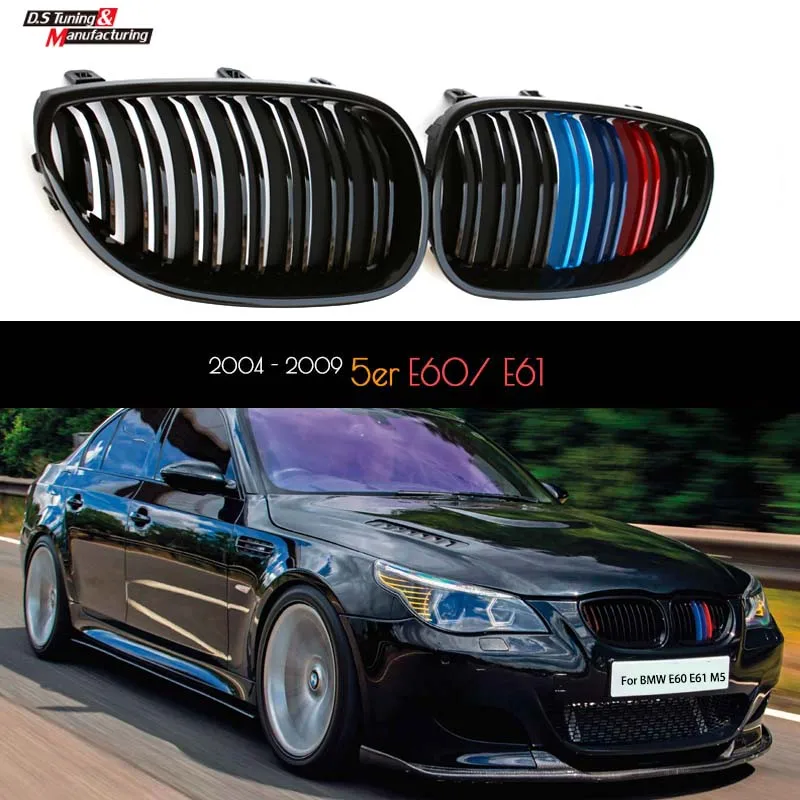 

Car Styling Front Bumper Grilles For BMW 5 Series E60 E61 M5 2004-2009 Wagon Sedan M Color Kidney Hood Replacement Racing Grills