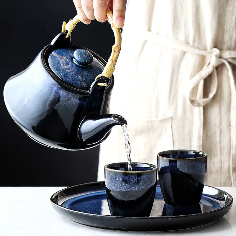 Blue Cat Eye Design Teapot Chinese Traditional Ceramic Tea Cup Afternoon Tea Drinkware Set Home Decor Teaware Kung Fu Tea Set