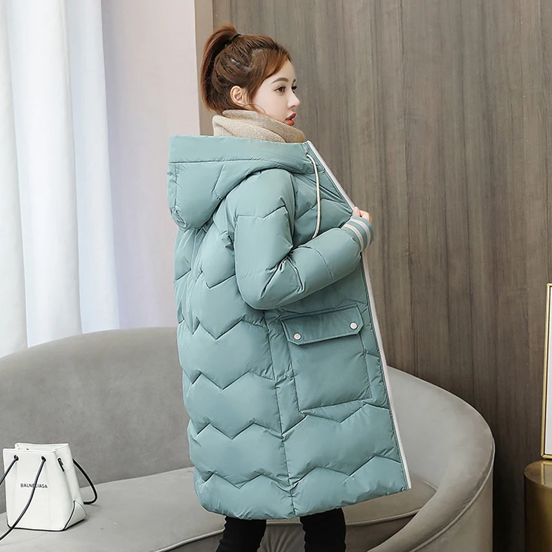 

Women's Winter Long Parkas Oversized Solid Casual Female Jacket Hooded Loose Stand Collar Plus Size Cotton Padded Thick Outwear