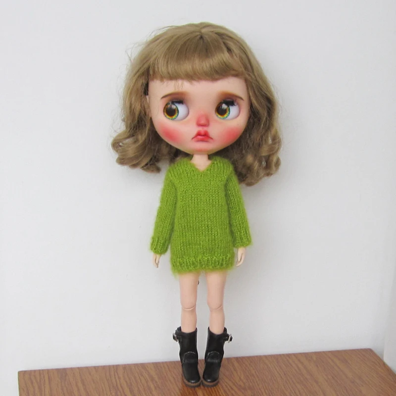 1Pcs Blythe Handmade Clothes Fashion Long Sleeve Sweater Green Color Suitable for Blyth Azone Licca 1/6 Dolls Accessories