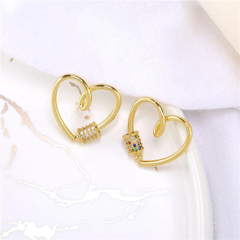 JUYA Jewelry Making Cute Heart Clasp CZ Lock Hook Spiral Clasps For DIY Luxury Women Necklace Bracelet Hand Made Accessories