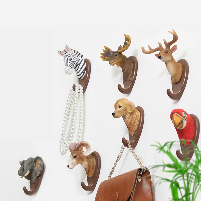 Retro Resin Creative American Animal Head Wall Decoration Hanger Giraffe Zebra Head Rack Bedroom Coat Keychain Hat Hooks