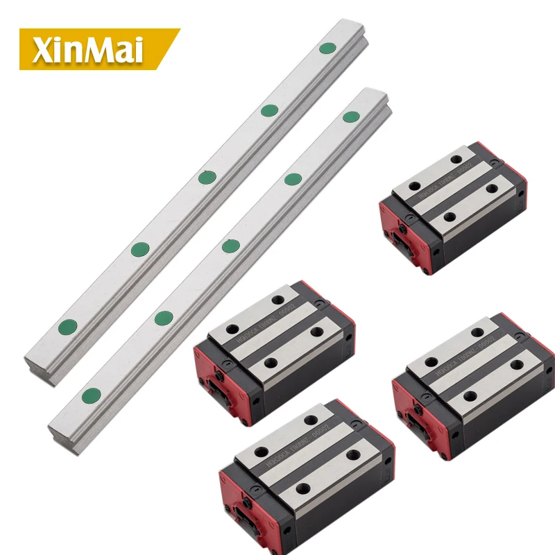 2pc HGR20 HGH20 Square Linear Guide Rail ANY LENGTH+4pc Slide Block Carriages HGH20CA/flang HGW20CC CNC Router Engraving