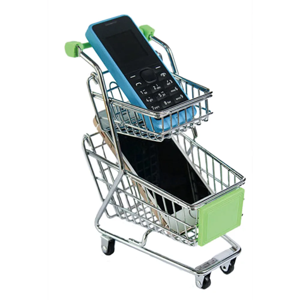 mini Supermarket Handcart Wheel Shopping Carts Toys Creative Double-deck Folding Shopping Cart Basket Toys for Children Boys