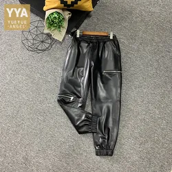 Women Causal Loose Fit Joggers Harem Pants Ankle Length Elastic Waist Sheepskin Genuine Leather Pants New Streetwear Cargo Pants