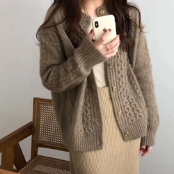 Cárdigan holgado de Cachemira para mujer, Chaqueta de punto con cuello redondo, nuevo estilo, Otoño e Invierno