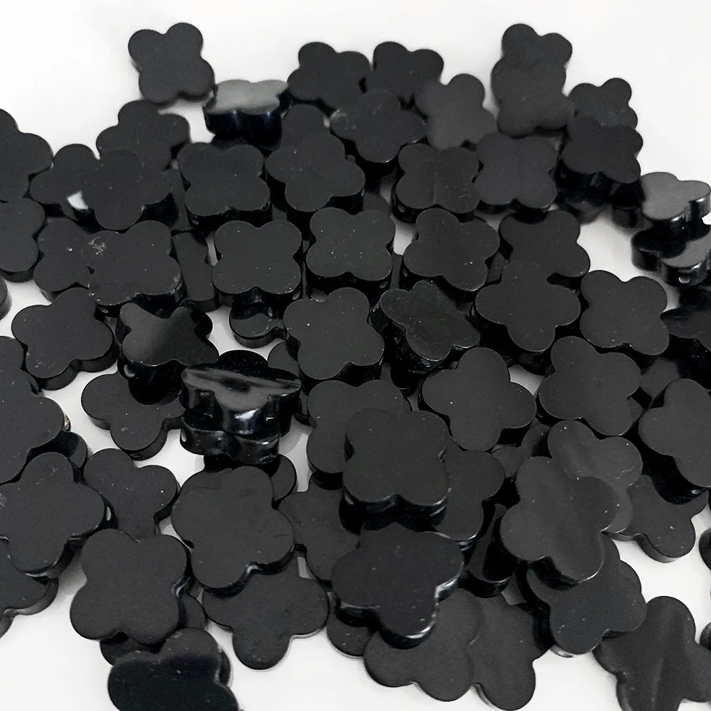 2PC Natürliche Onyx Obsidian Malachit Vier Kleeblatt Lose Perle für Schmuck Machen DIY Armbänder für Frauen Halskette Zubehör – Detail 2