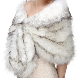Faux Fur Winter Warm Women Shawl Thermal Thicken Wedding Bridal Elegant Outdoor Cape Party Lady Daily Wrap Ivory Grey