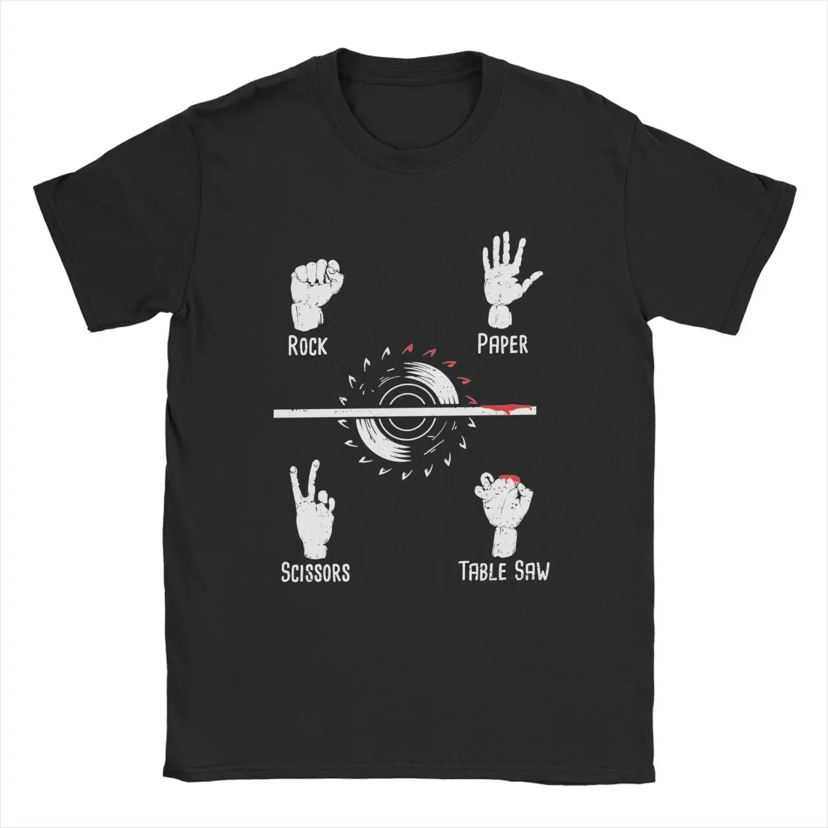 Rock Paper Scissors Table Saw Men T Shirts Carpenter Funny Tees Short Sleeve Round Neck T-Shirts Cotton Summer Clothing