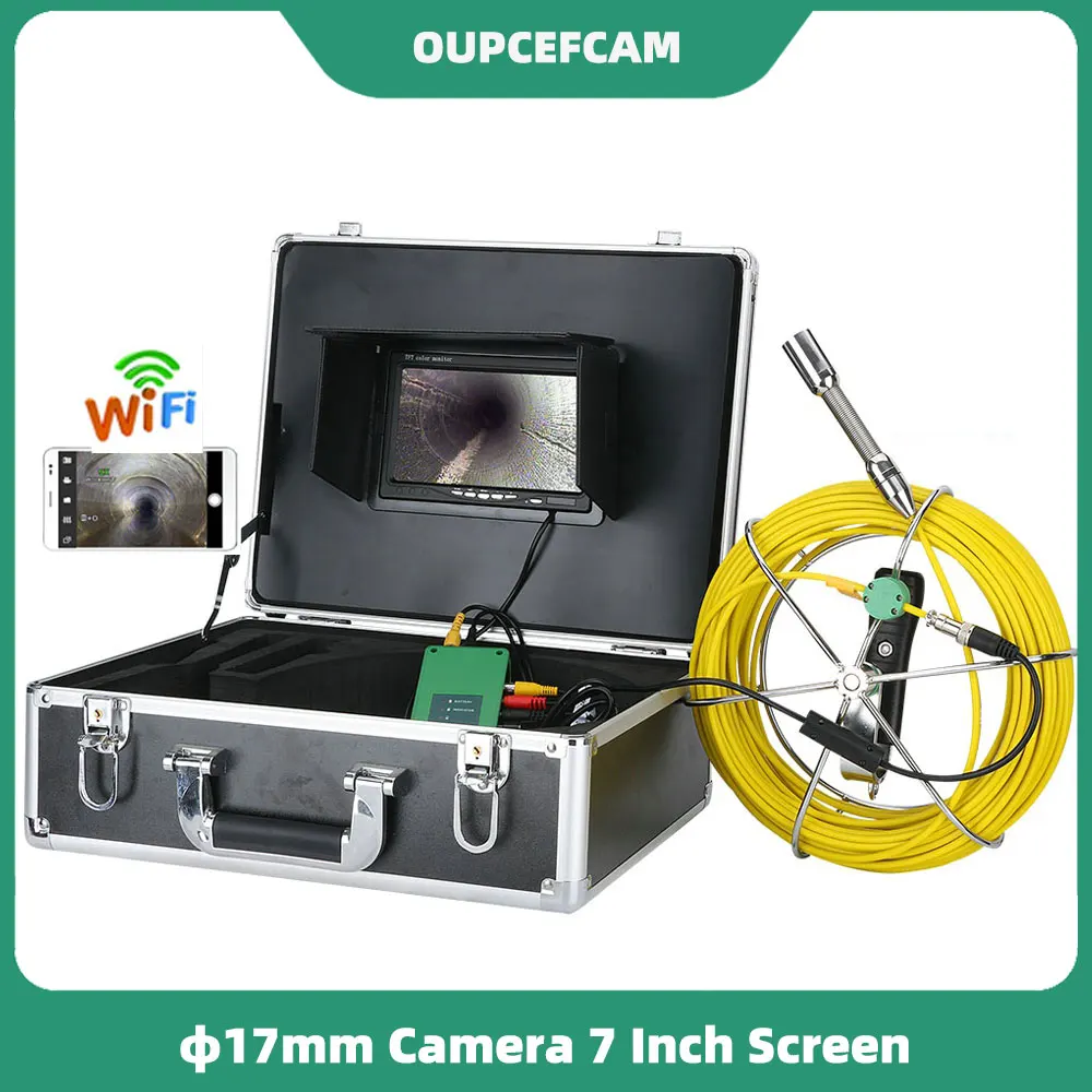 Drain Sewer Pipeline Industrial Endoscope 7 Inch Screen 22mm HD Camera 6 PCS LEDs WIFI Hotspot DVR Recording φ5mm Cable