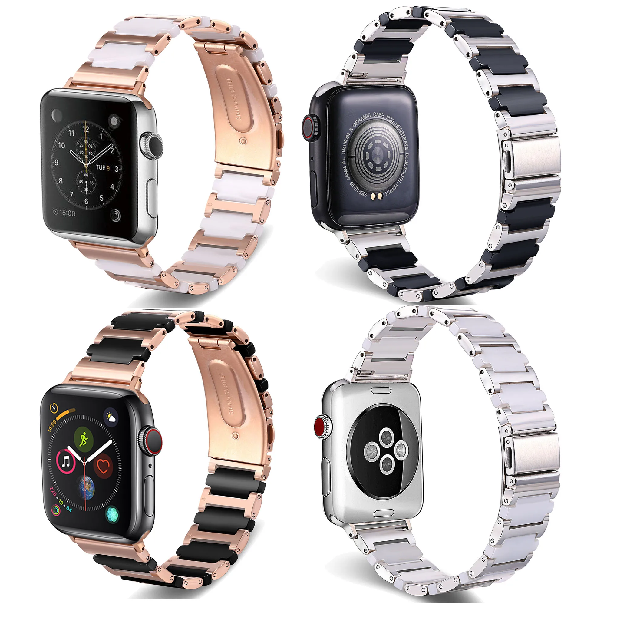 Rose Gold Stainless Steel Ceramics Watch Strap For Apple Watch Ceramics Band 38mm 42mm Series 1 2 3 4 5 6 iWatch 40mm 44mm Belt