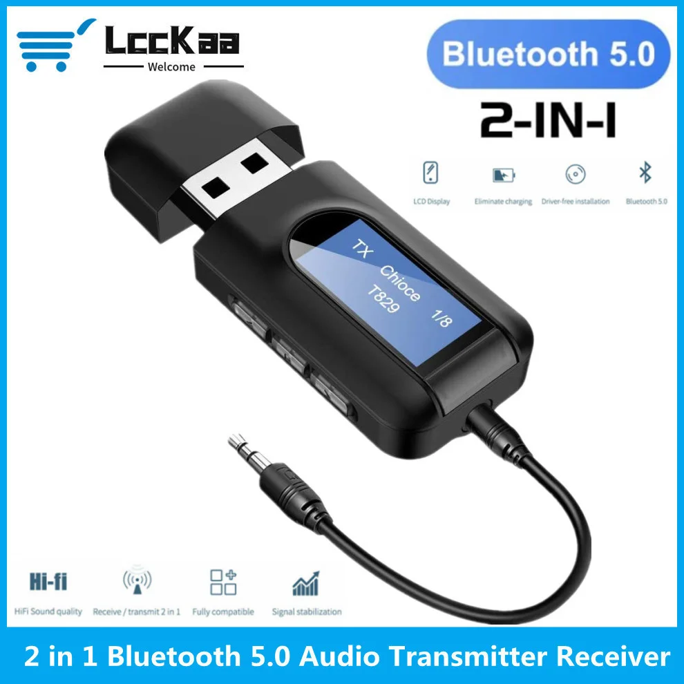 USB Bluetooth 5.0 kablosuz AV alıcısı-vericisi alıcı LCD ekran 3.5MM AUX RCA Stereo kablosuz adaptör Dongle PC TV için araba kulaklıklar