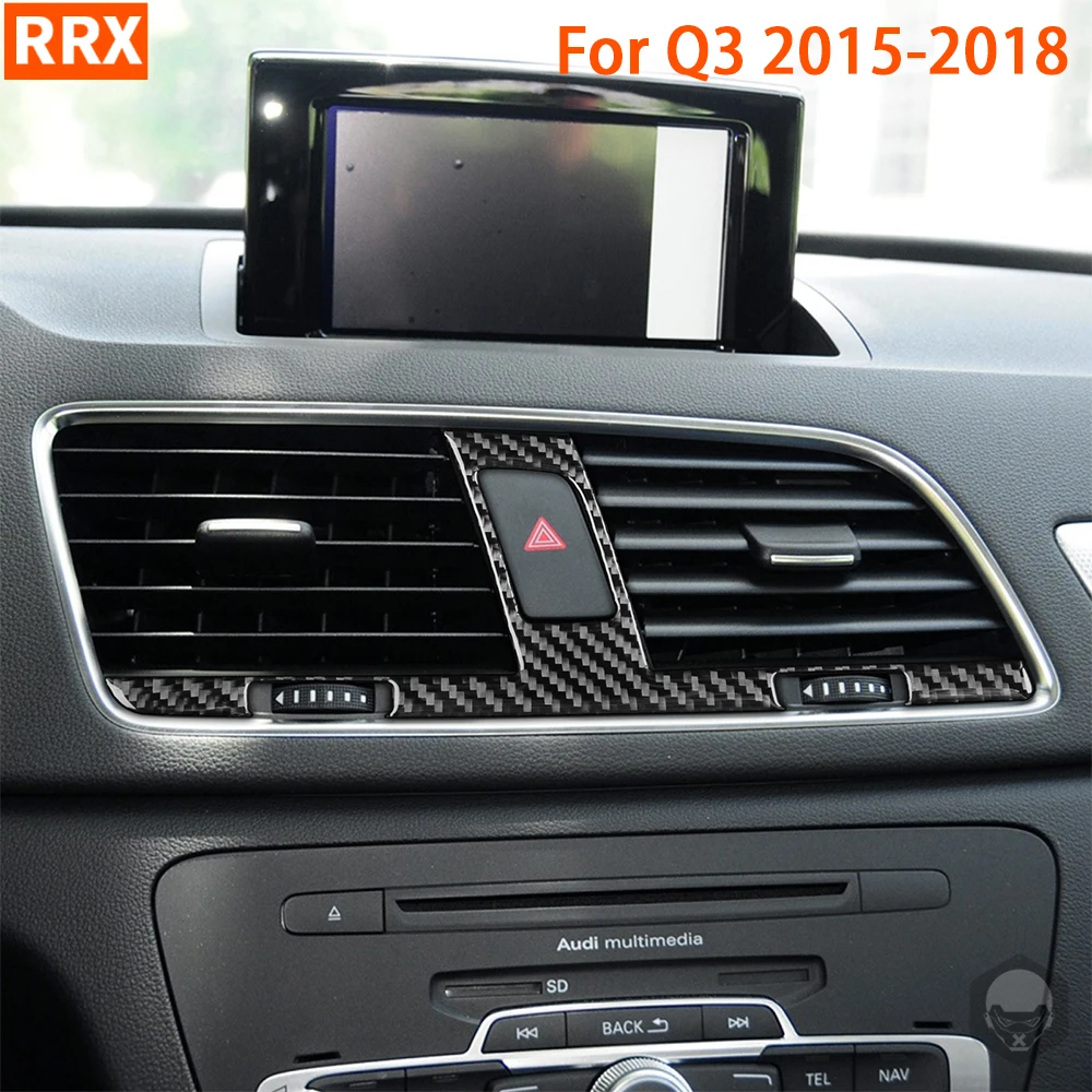 For Audi Q3 2015 2016 2017 2018 Real Carbon Fiber Stickers Dashboard Center Vent Panel Cover Car inside decorative Accessories