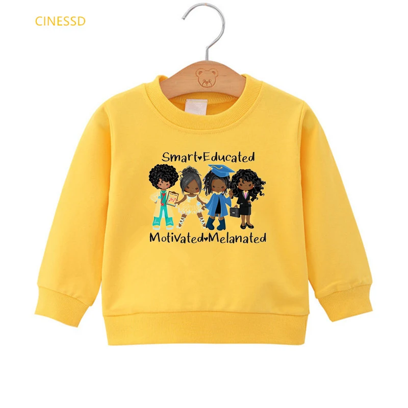 kids hoodies cute little melanin princess print african american girls autumn winter thick sweatshirt children teens pink hoody