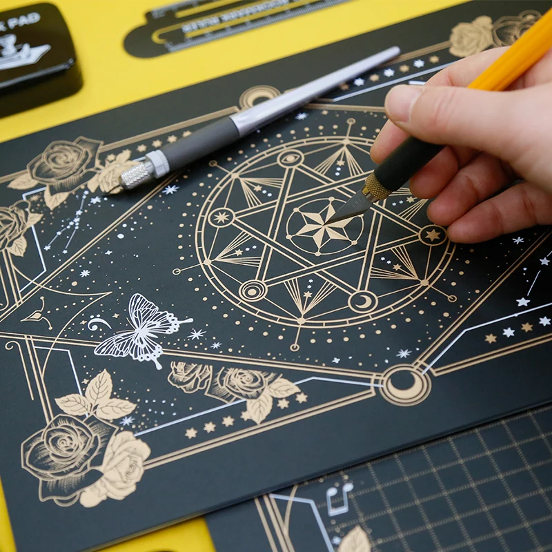 Magic Array Cutting Mat Rubber Stamp Hand Account Engraving Mat A4 High-value Black Gold Writing and Painting Mat