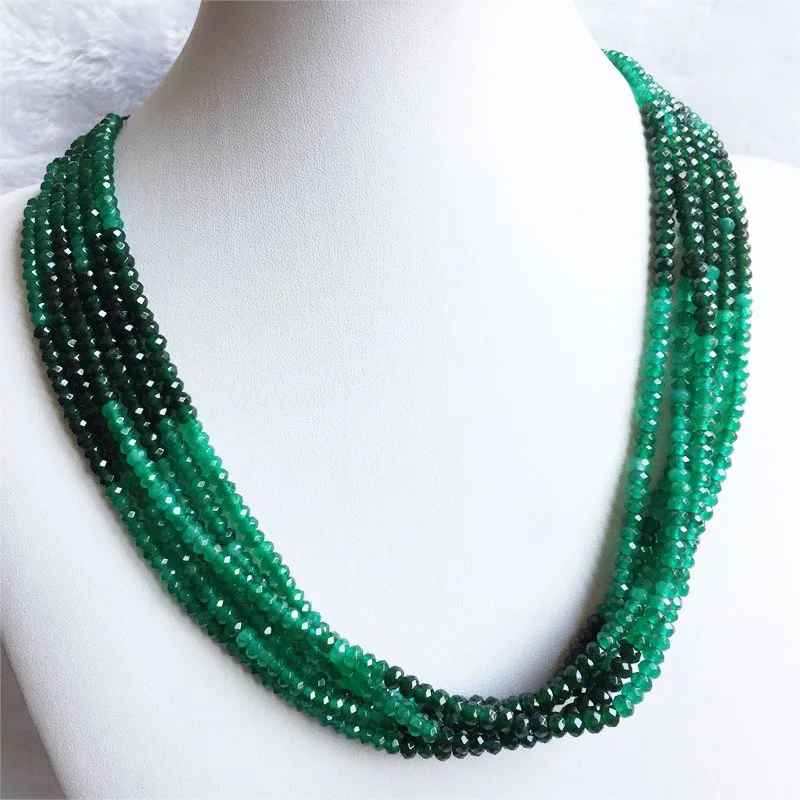 Double Color Green Emerald Sapphire Chain Necklace for Women Natural Faceted Jade Stone Bead Choker Collares Abacus Gift Jewelry