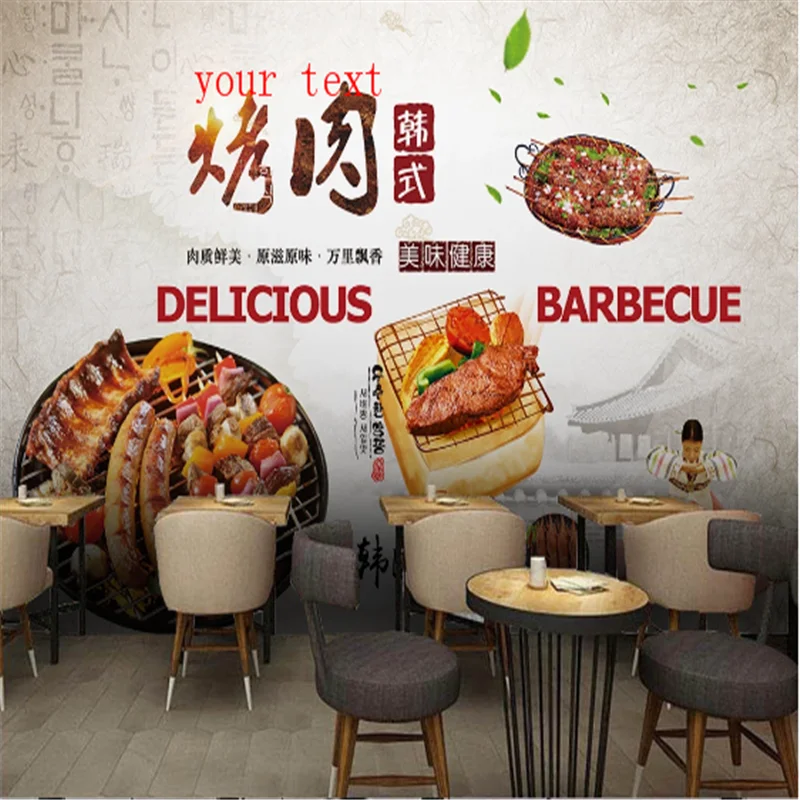 Custom  Korean style Theme Restaurant Landscape  wall paper Hand-Korean bbq Background  Industrial Decor Mural Wallpaper 3D