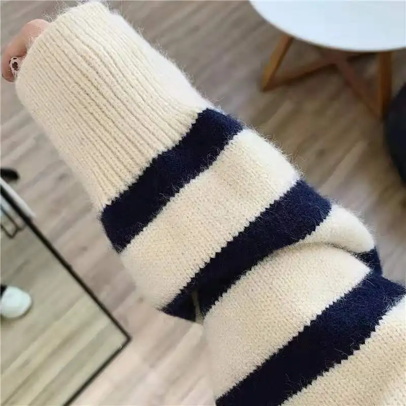 2022 Women\'s striped knitted sweaters Women\'s casual Women\'s Jumper Women\'s Autumn / Winter retro Jumper