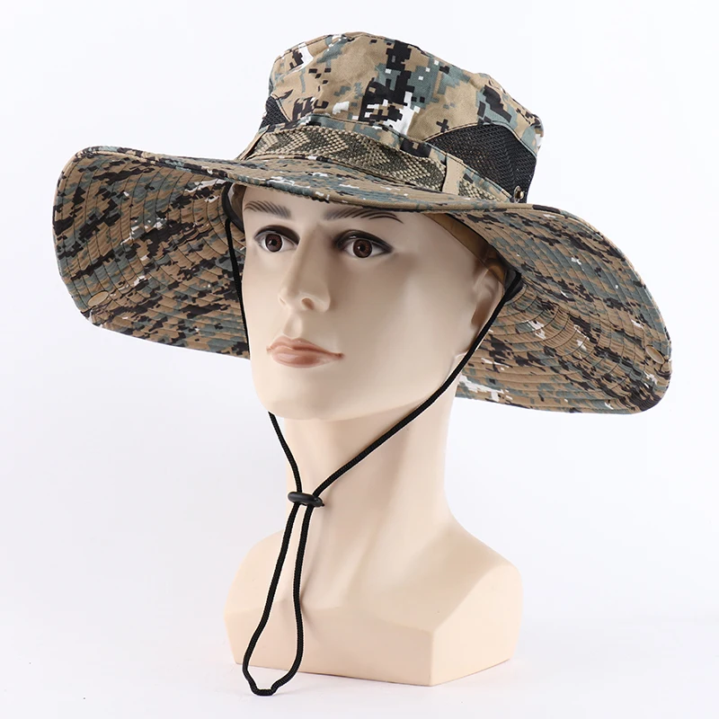 CAMOLAND UPF 50+ Sun Hats Men Long Wide Brim Bucket Hat Outdoor Camouflage Hiking Fishing Boonie Caps For Male Beach Hats