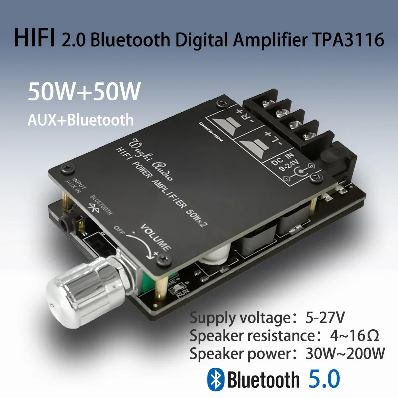 

ZK-502C HIFI Stereo Bluetooth 5.0 TPA3116 Digital Power Audio Amplifier board TPA3116D2 50WX2 Stereo AMP Amplificador