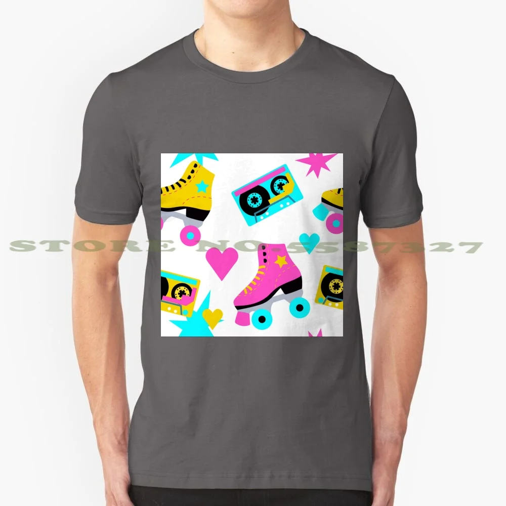 80'S Skating Rink 100% Pure Cotton T-Shirt Skating Roller Skates 80S 70S Retro Nostalgia Neon Pink Yellow Teal Cassette Skater