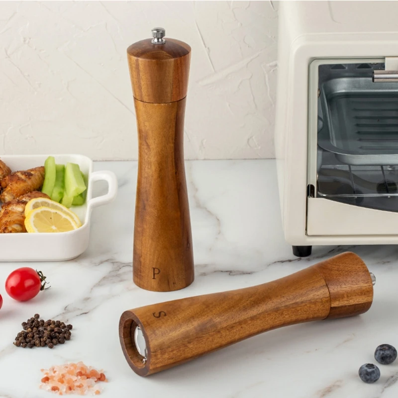 Acacia Wood Salt And Pepper Grinder Set Manual Pepper Grinder Mill with Spoon Salt Shaker Grinder for BBQ