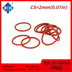 2PCS/lot Silicone rubber oring VMQ CS 2mm OD31/32/33/34/35/36/38/40/42/45/46/50mm Gasket Silicone O-ring waterproof Silica gel