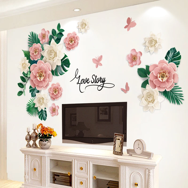 

[SHIJUEHEZI] Flowers Wall Stickers DIY Plants Wall Decals for Living Room Kids Bedroom Kitchen Home Decoration Accessories