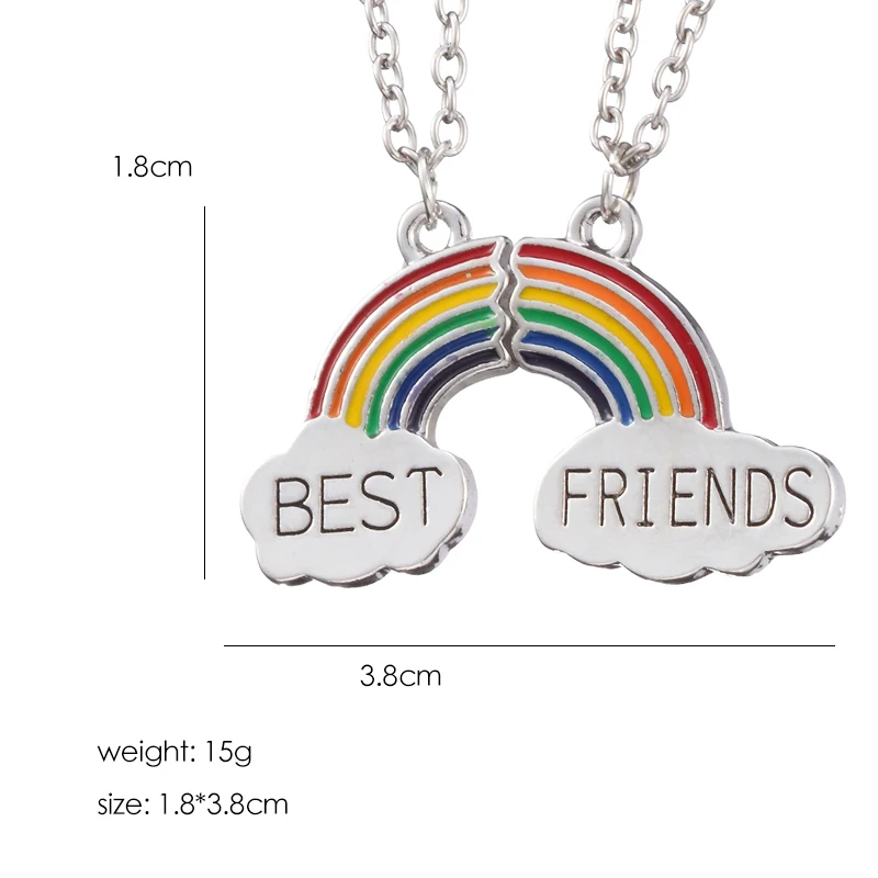 2pcs/pairs Fashion Puzzle Best Friends Necklace Rainbow Cloud Pendant Necklace BFF Friendship Jewelry Gift For Women Men Gifts