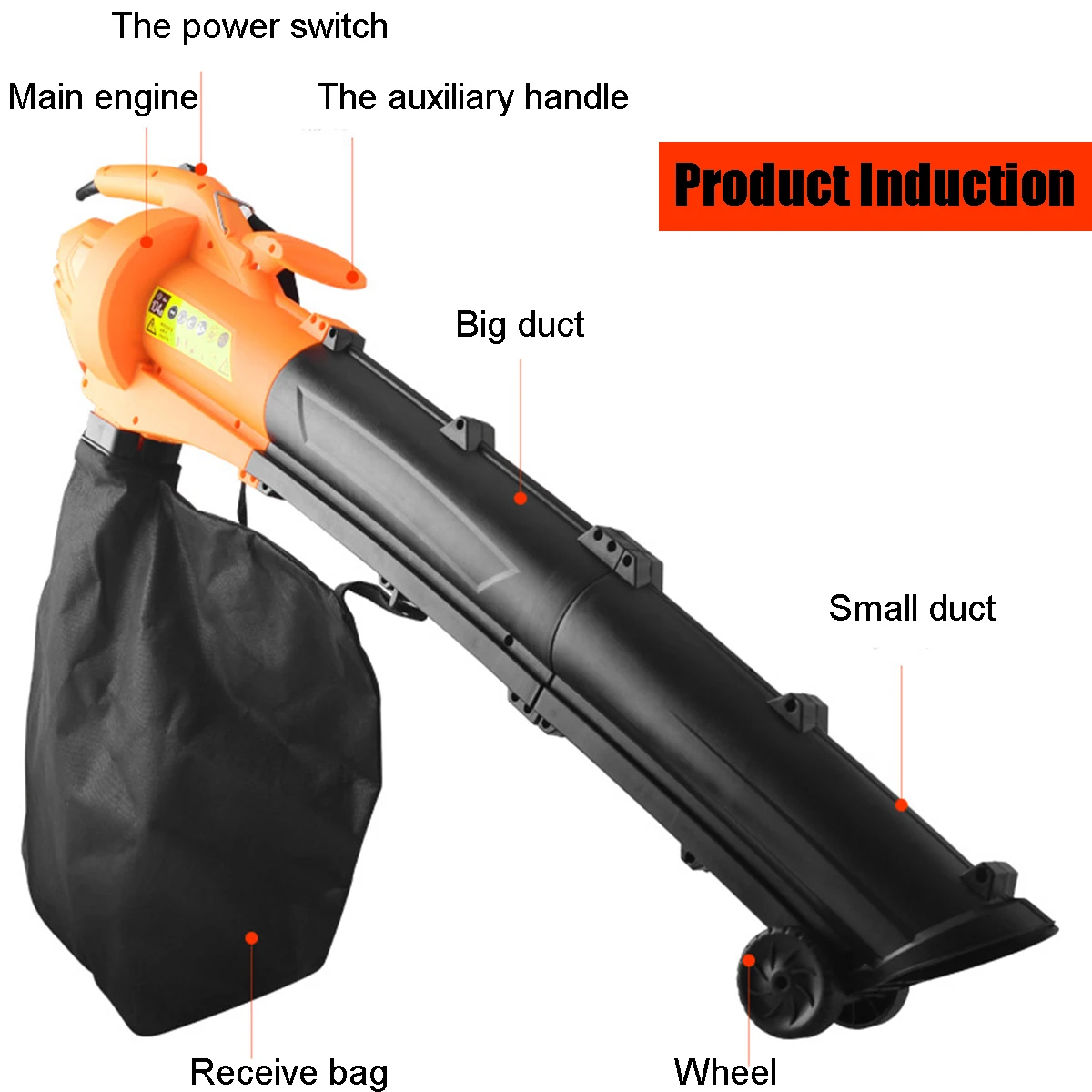 3000W Leaf Pulverizer High Powers 6 Speed Control Blowing Dual-use Electric Blower With 30L Large Capacity Storage Bag Garden