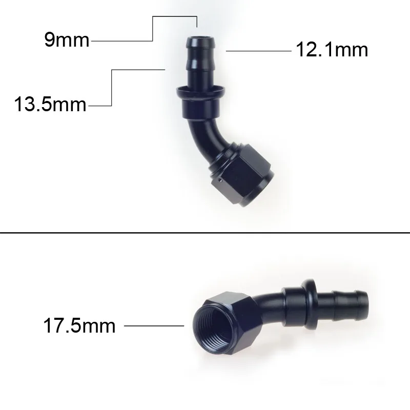 اكسسوارات السيارات الأسود الألومنيوم AN8 النفط الوقود المناسب النفط الوقود دفع على خرطوم 0 90 45 180 درجة المطاط أنبوب خرطوم النهاية