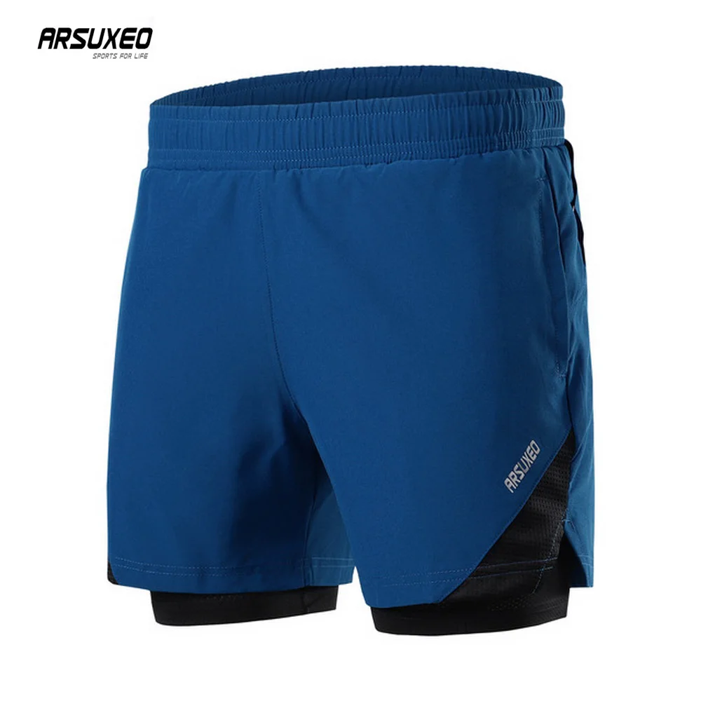 ARSUXEO Men Running Shorts 2 in 1 with Multi-Pocket Gym Training Exercise Short Pants Jogging Sports Shorts Quick Dry Breathable