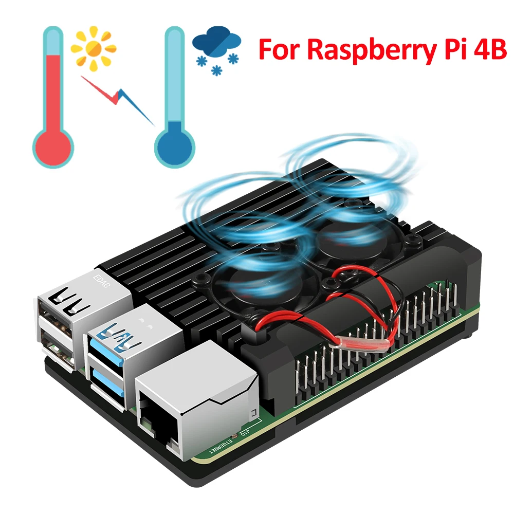 

Алюминиевый Чехол Aokin для Raspberry Pi 4 Model B с двумя вентиляторами, металлический корпус с ЧПУ, 4 цвета, армированный корпус с радиатором для Raspberry Pi 4 4B, чехол