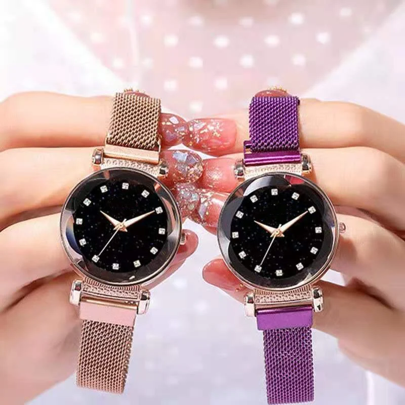 Reloj magnético de cuarzo para mujer, cronógrafo de lujo, con diamantes de imitación, a la moda