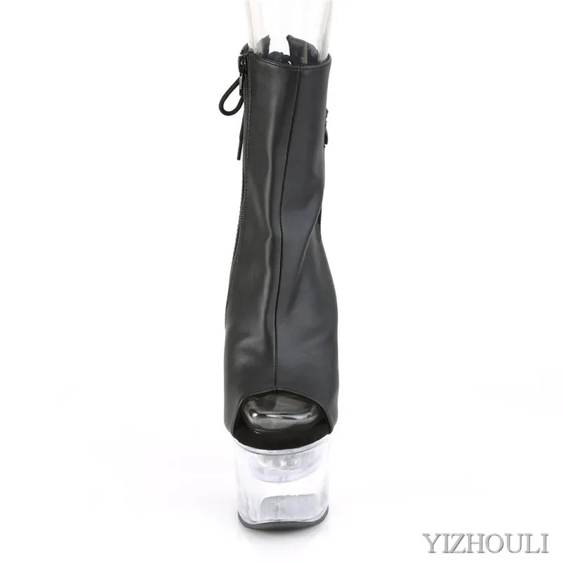 17 cm transparent stiletto heels, sexy 7 inch ankle boots, PU vamp party club, pole dancing shoes