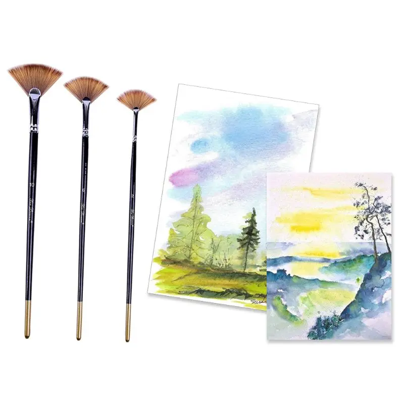 3 Fan-shaped Copper Tube Mixed Color Watercolor Nylon Hair Brushes Set Rod Oil Acrylic Painting Brush Pen Art Supplies