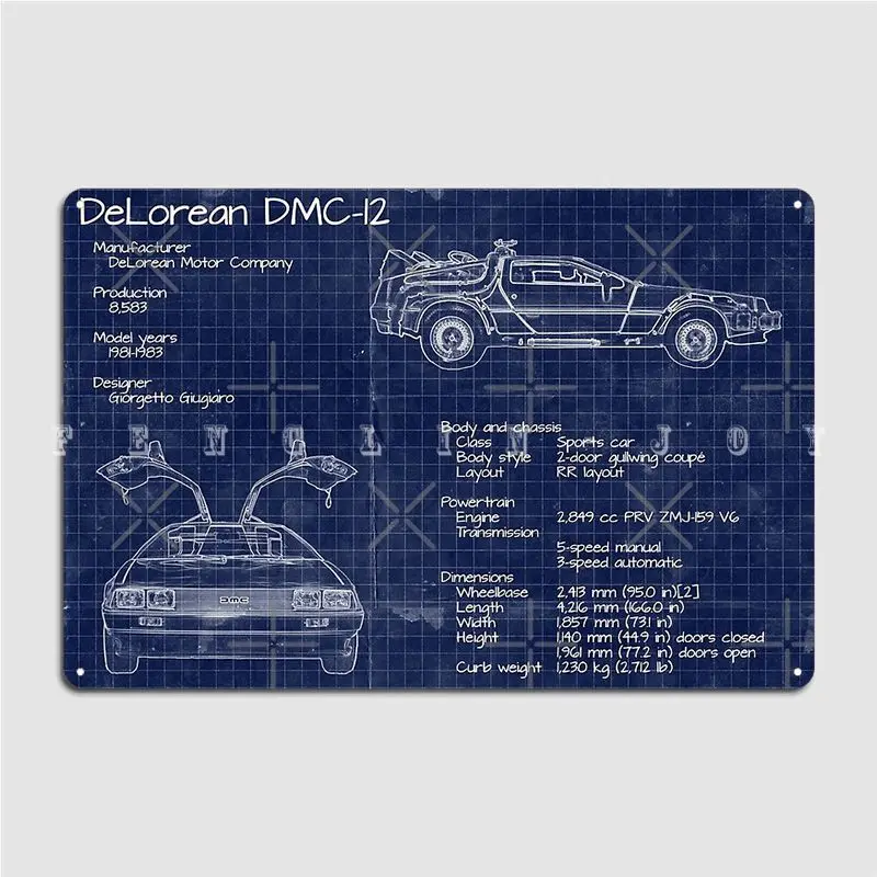 Back To The Future Delorean Blueprints Metal Sign Painting Décor Designing Club Bar Wall Cave Tin Sign Posters