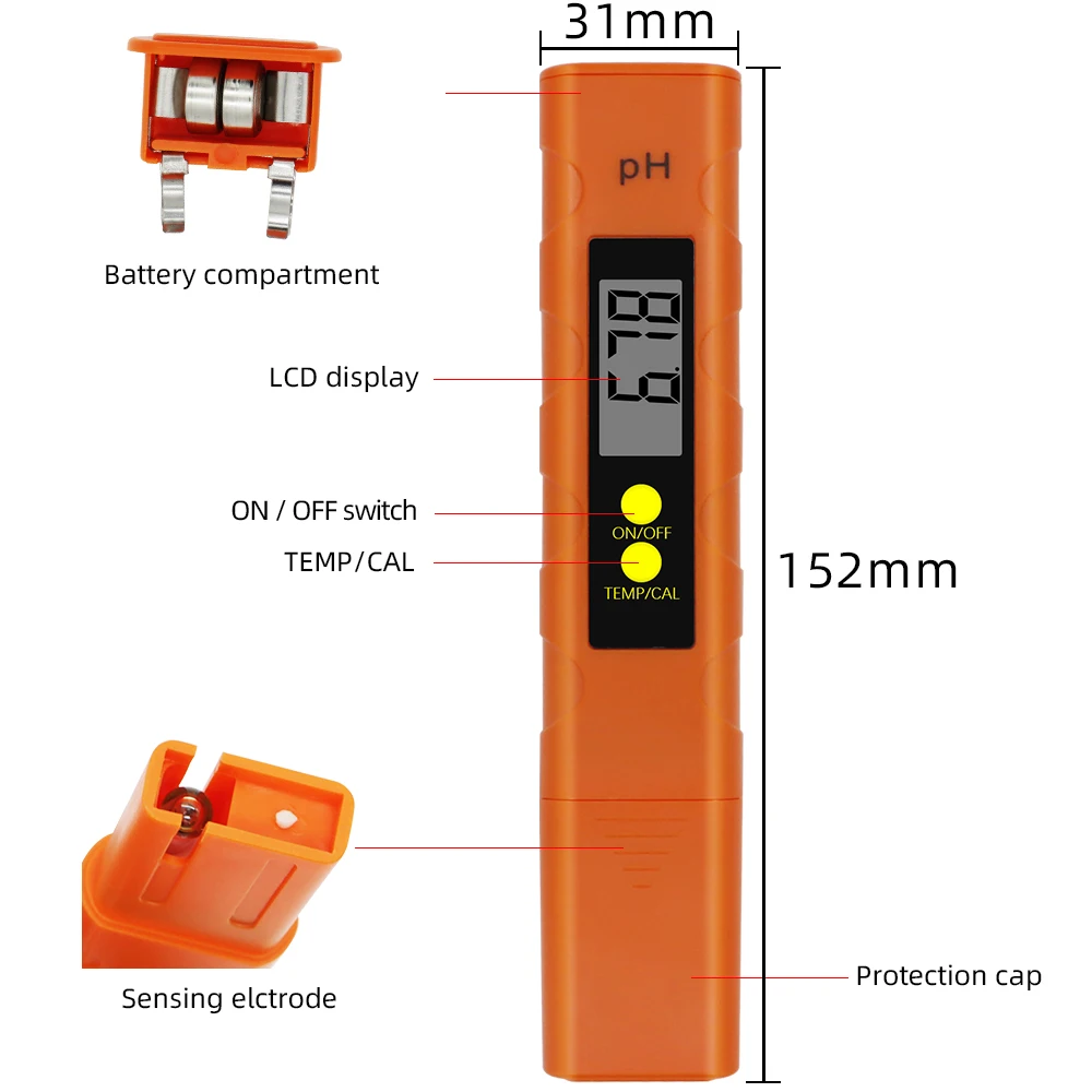 Medidor digital de pH para acuario – Tester portátil LCD de precisión - imagen 4