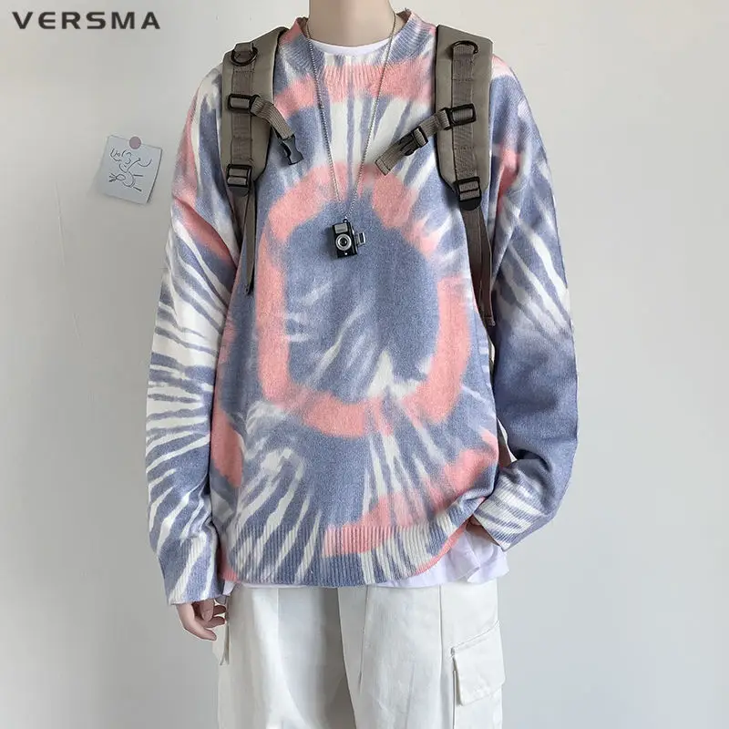 

VERSMA Korean Harajuku Ulzzang Trendy Vintage Print Sweaters Men Hip Hop Tie Dye Oversized Ugly Couple Sweater Male Dropshipping