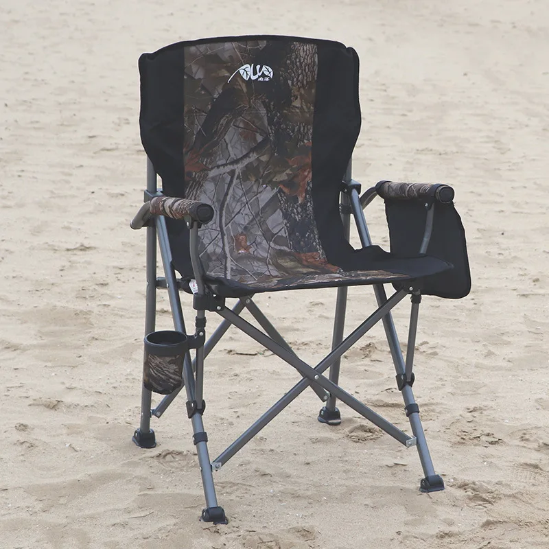 Portable Camping Metal Chair Folding Outdoor Large Beach Chairs With Cup Holder Carry Bag For Outside