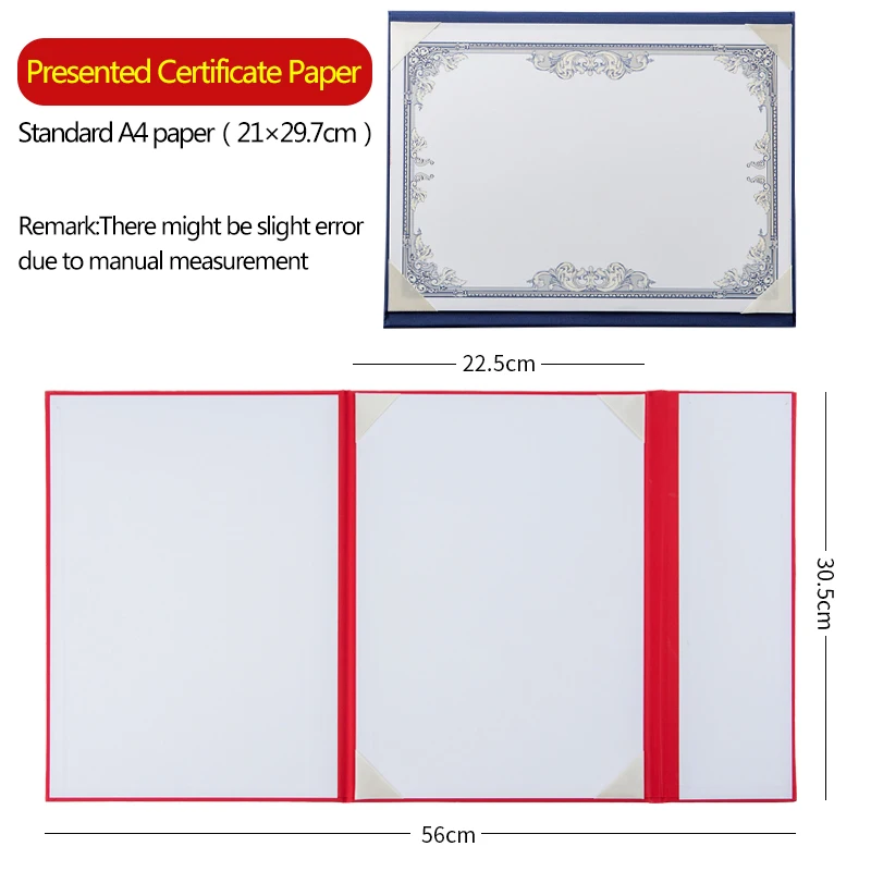 Blue Pearl Luster Specialty Paper A4 Certificate Holder Cover,Satin Corners Trifold Red Cardboard Folders