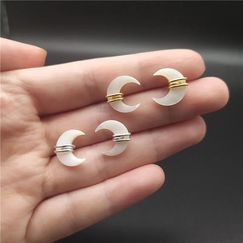 Bohemian Style Natural Shell Moon Phase Crescent Sailor Luna Moon Stud Earrings Piercing Jewelry