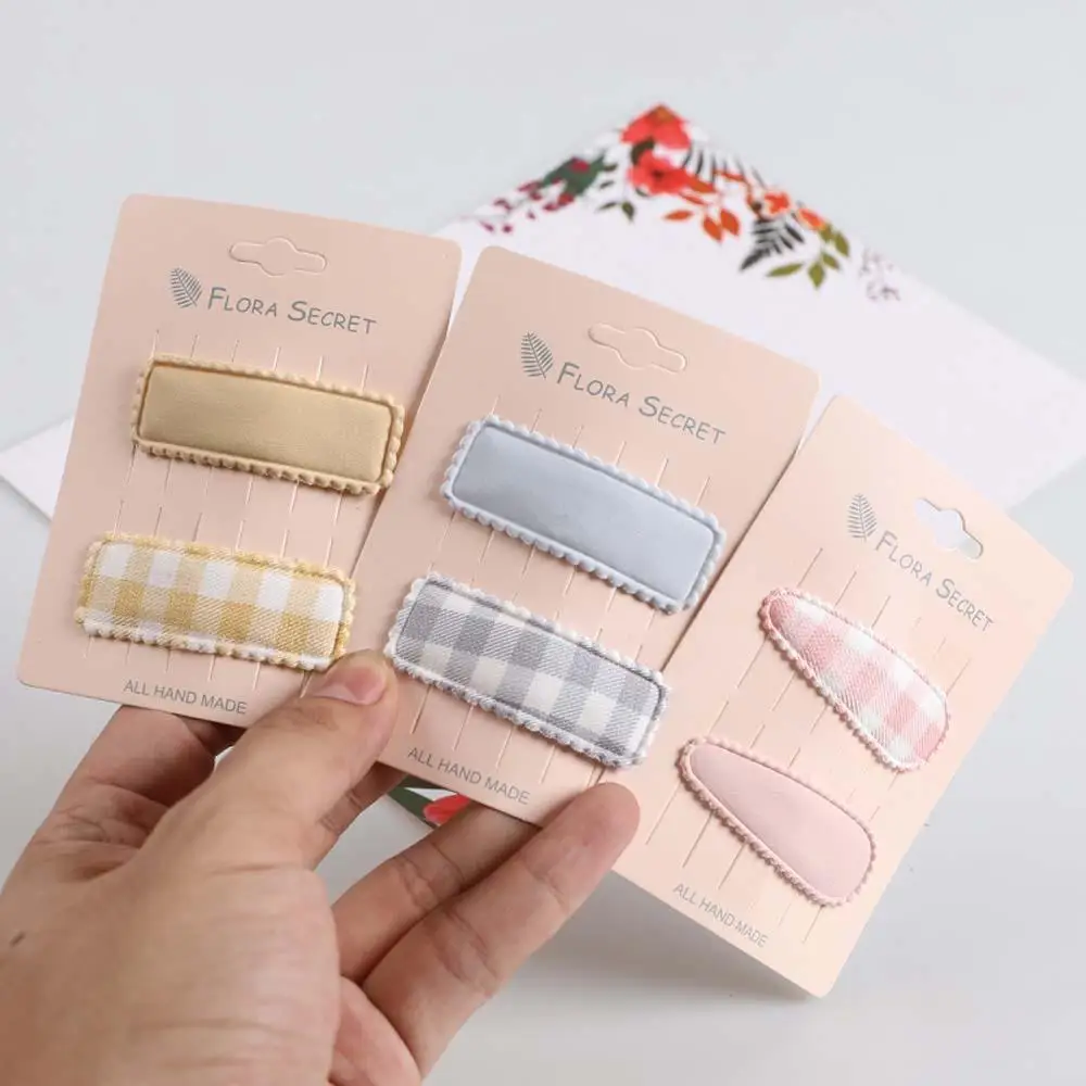 

1 Pair Korean New Simple Plaid Fabric Children's BB Clip Barrette Girl Princess Fashion Colorful Hairpins Headwear