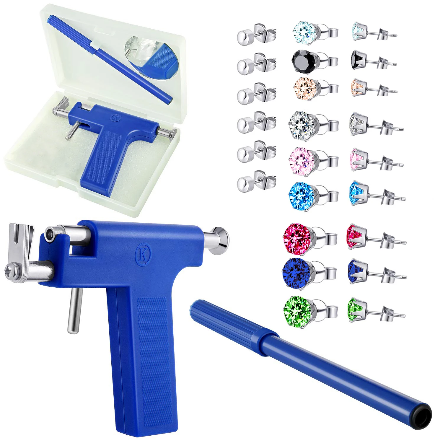 

NEW Professional Ear Piercing Gun Tool Set 12pairs Multicolor CZ Stud Earring Ear Nose Navel Safety Pierce Body Piercing Gun